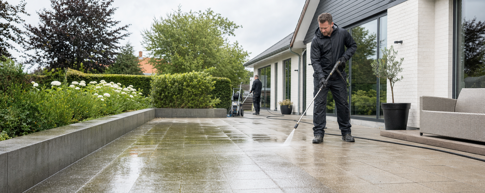 Algerensere renser en terrasse med professionelt udstyr